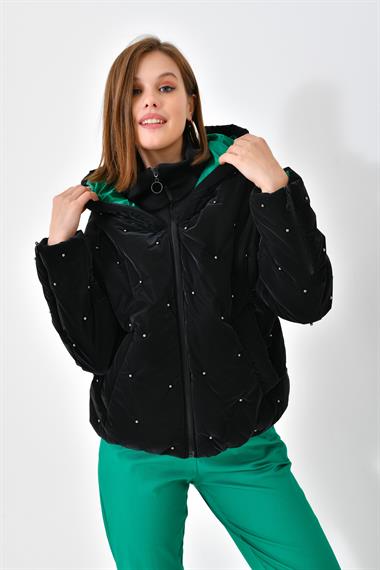 FTZ Women Kadın İnci Detaylı Mont  Siyah RBN4047