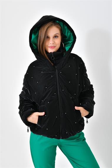 FTZ Women Kadın İnci Detaylı Mont  Siyah RBN4047