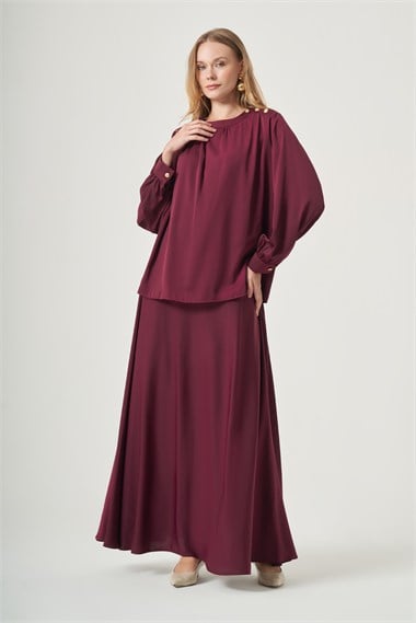 FTZ Women Kadın İpek Saten Etekli Takım  Cherry 31576