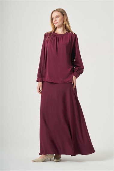 FTZ Women Kadın İpek Saten Etekli Takım  Cherry 31576