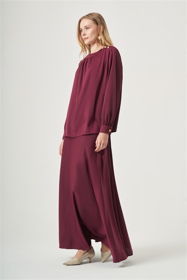 FTZ Women Kadın İpek Saten Etekli Takım  Cherry 31576