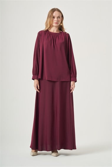 FTZ Women Kadın İpek Saten Etekli Takım  Cherry 31576