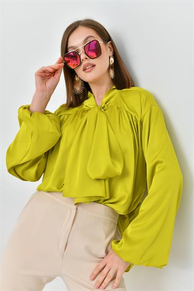 FTZ Women Kadın İpek Saten Gömlek  Asit 30810