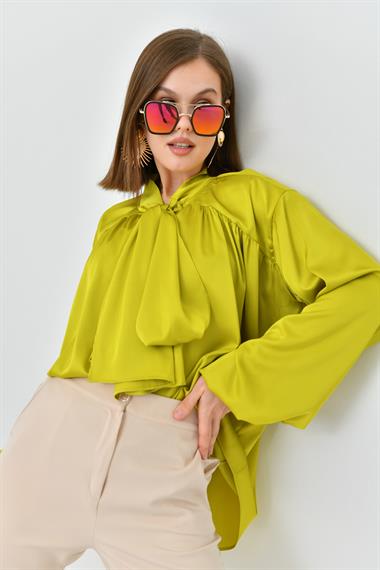 FTZ Women Kadın İpek Saten Gömlek  Asit 30810