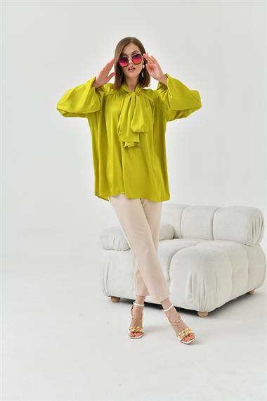 FTZ Women Kadın İpek Saten Gömlek  Asit 30810