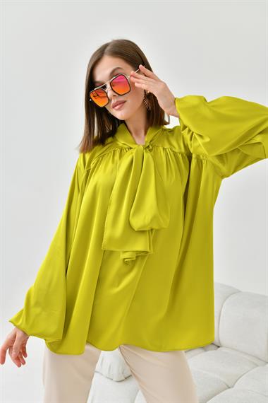 FTZ Women Kadın İpek Saten Gömlek  Asit 30810