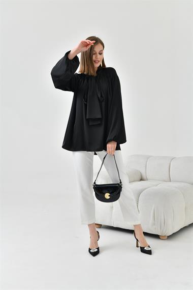 FTZ Women Kadın İpek Saten Gömlek  Siyah 30810