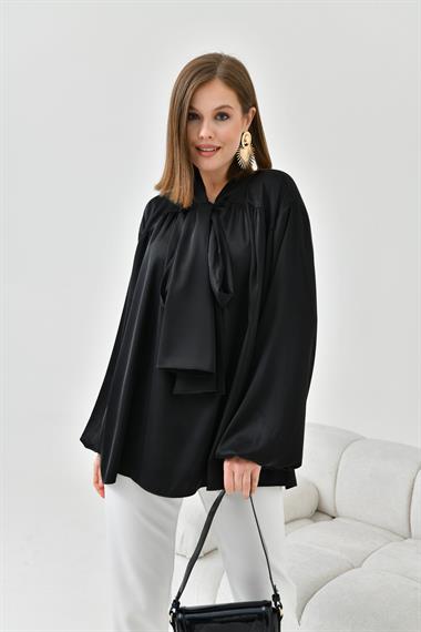 FTZ Women Kadın İpek Saten Gömlek  Siyah 30810