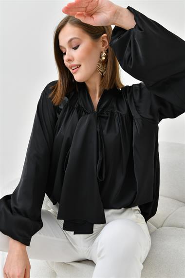 FTZ Women Kadın İpek Saten Gömlek  Siyah 30810