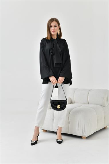 FTZ Women Kadın İpek Saten Gömlek  Siyah 30810