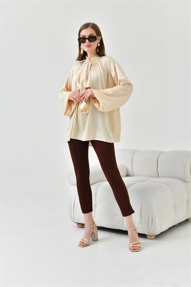 FTZ Women Kadın İpek Saten Gömlek  Taş 30810