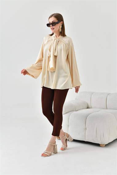 FTZ Women Kadın İpek Saten Gömlek  Taş 30810