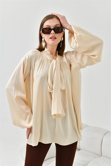 FTZ Women Kadın İpek Saten Gömlek  Taş 30810