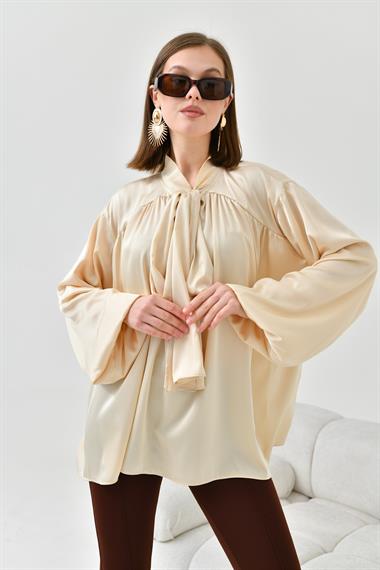 FTZ Women Kadın İpek Saten Gömlek  Taş 30810