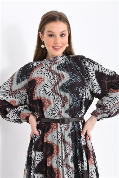 FTZ Women Kadın İpek Şifon Elbise  Kahve 30451