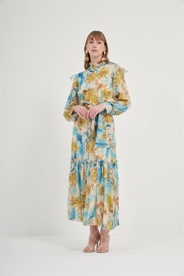 FTZ Women Kadın İpek Şifon Elbise  Mavi 31038