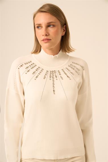 FTZ Women Kadın İşleme Detay Kazak  Ekru 25194