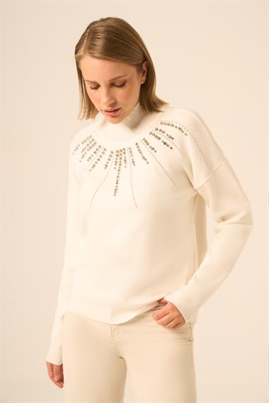 FTZ Women Kadın İşleme Detay Kazak  Ekru 25194