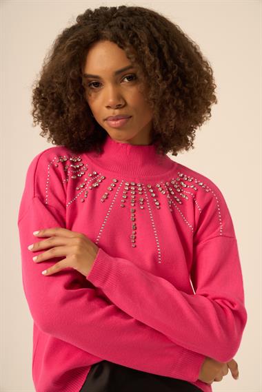 FTZ Women Kadın İşleme Detay Kazak  Fuşya 25194