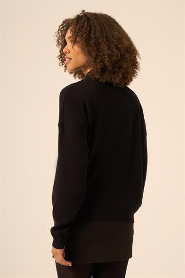 FTZ Women Kadın İşleme Detay Kazak  Siyah 25194