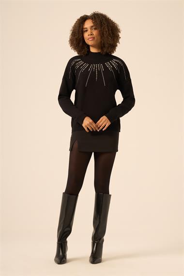 FTZ Women Kadın İşleme Detay Kazak  Siyah 25194