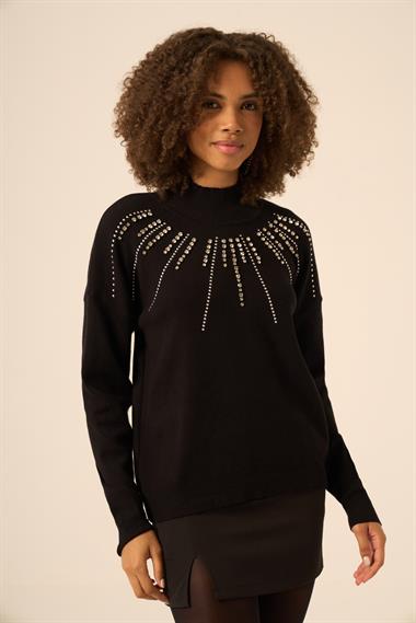 FTZ Women Kadın İşleme Detay Kazak  Siyah 25194