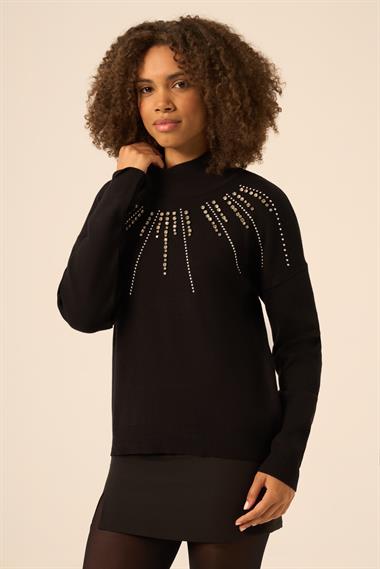 FTZ Women Kadın İşleme Detay Kazak  Siyah 25194