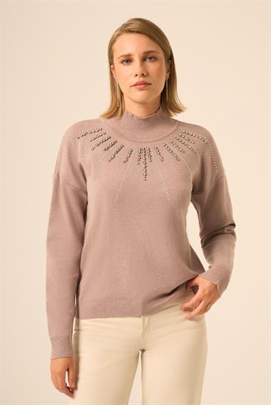 FTZ Women Kadın İşleme Detay Kazak  Vizon 25194