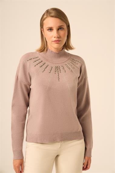 FTZ Women Kadın İşleme Detay Kazak  Vizon 25194