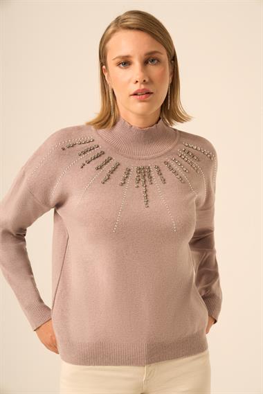 FTZ Women Kadın İşleme Detay Kazak  Vizon 25194