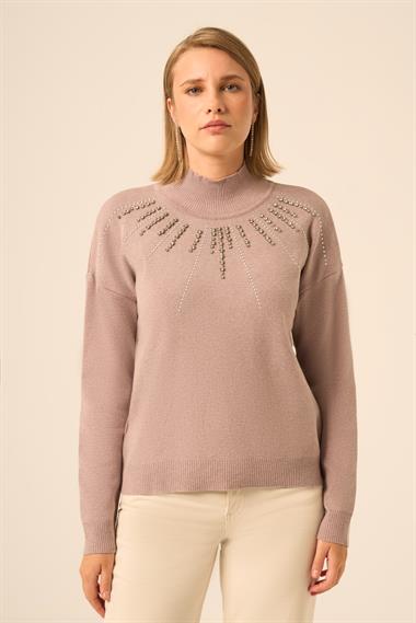 FTZ Women Kadın İşleme Detay Kazak  Vizon 25194