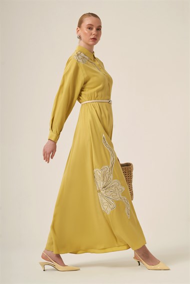 FTZ Women Kadın İşlemeli Detay Selin Elbise  Sarı 31327