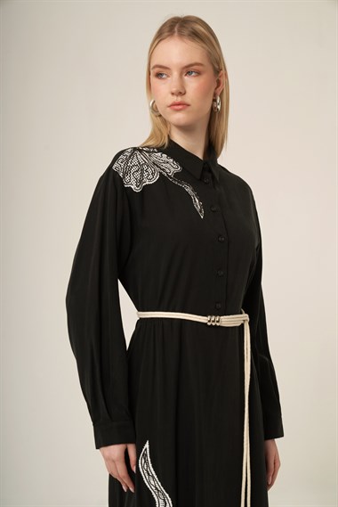 FTZ Women Kadın İşlemeli Detay Selin Elbise  Siyah 31327