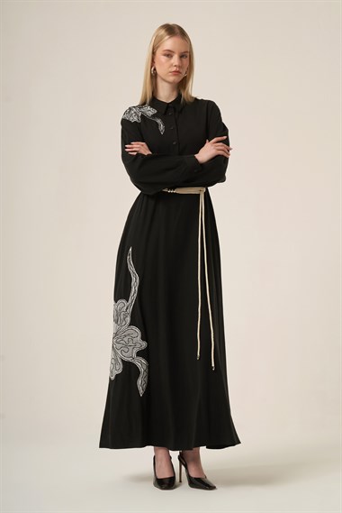 FTZ Women Kadın İşlemeli Detay Selin Elbise  Siyah 31327