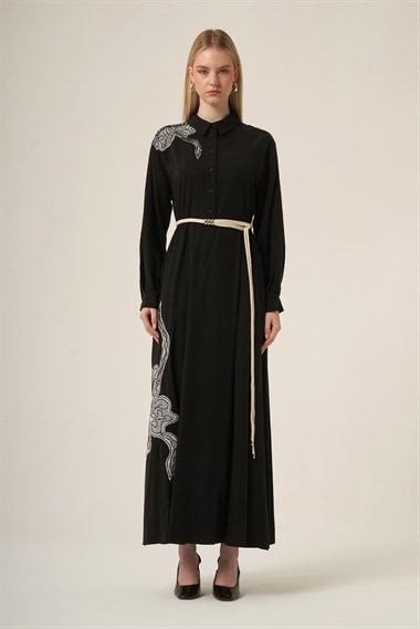 FTZ Women Kadın İşlemeli Detay Selin Elbise  Siyah 31327
