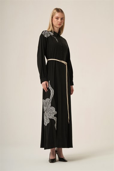FTZ Women Kadın İşlemeli Detay Selin Elbise  Siyah 31327