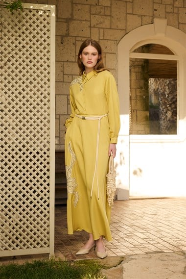 FTZ Women Kadın İşlemeli Detay Selin Elbise  Sarı 31327