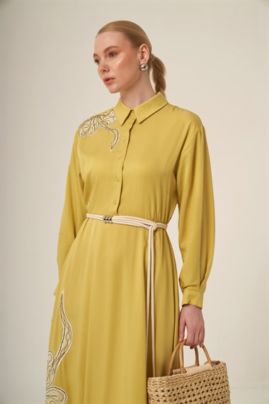 FTZ Women Kadın İşlemeli Detay Selin Elbise  Sarı 31327