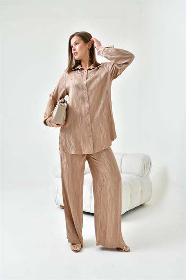 FTZ Women Kadın Jakarlı Pantolonlu Takım  Beige 30778