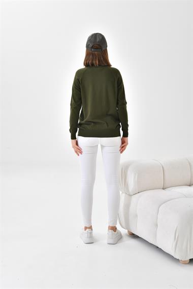 FTZ Women Kadın Kadife Detaylı Fermuarlı Hırka  Haki 20485