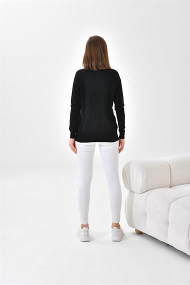 FTZ Women Kadın Kadife Detaylı Fermuarlı Hırka  Siyah 20485