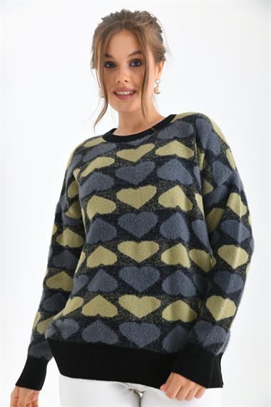 FTZ Women Kadın Kalp Desenli Bluz  Siyah 20028