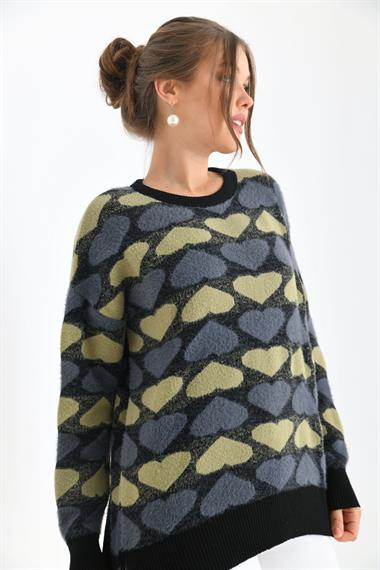 FTZ Women Kadın Kalp Desenli Bluz  Siyah 20028