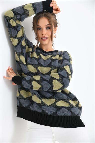 FTZ Women Kadın Kalp Desenli Bluz  Siyah 20028