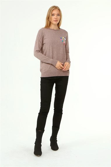 FTZ Women Kadın Kalp Detay Kazak  Beige 21-1324