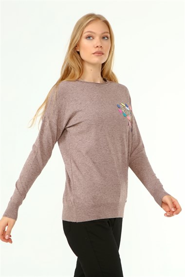 FTZ Women Kadın Kalp Detay Kazak  Beige 21-1324