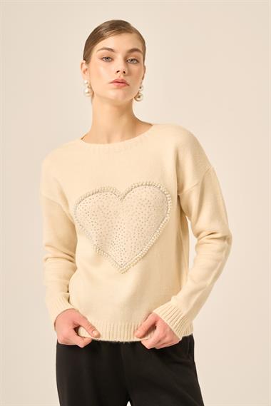 FTZ Women Kadın Kalp Detay Şardon Kazak  Taş 25214