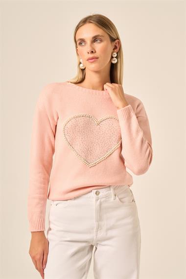 FTZ Women Kadın Kalp Detay Şardon Kazak  Pudra 25214