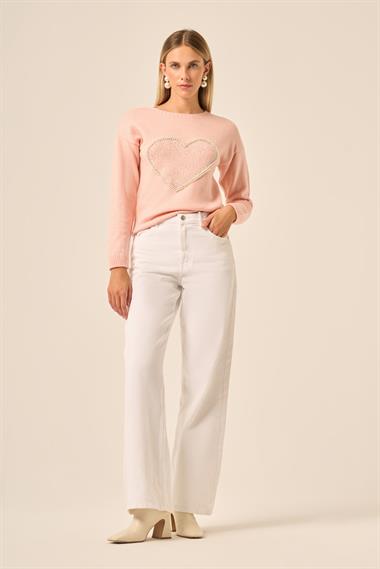 FTZ Women Kadın Kalp Detay Şardon Kazak  Pudra 25214