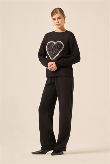FTZ Women Kadın Kalp Detay Şardon Kazak  Siyah 25214